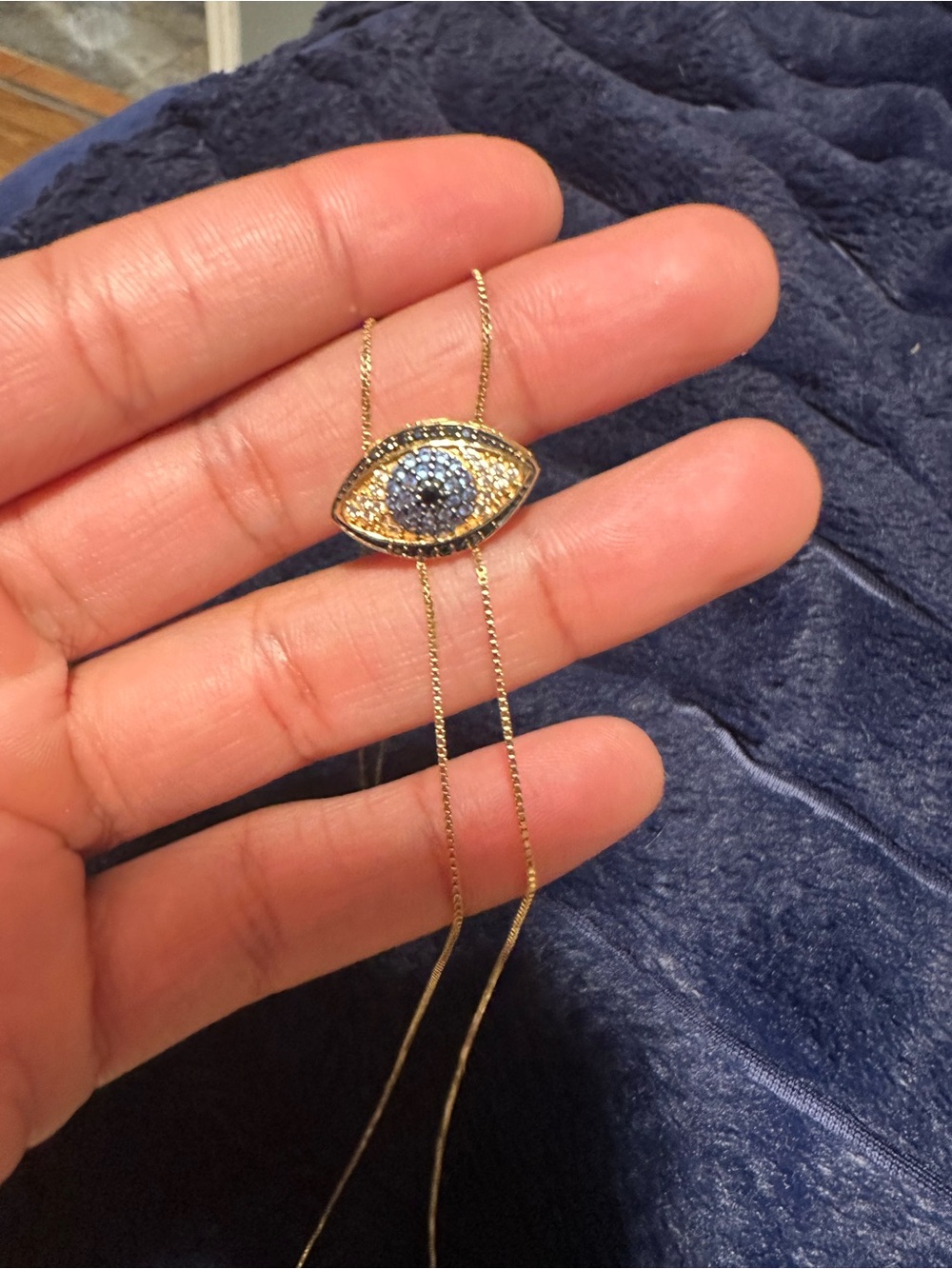 18k gold Eye Necklace with Blue Crystal Center
